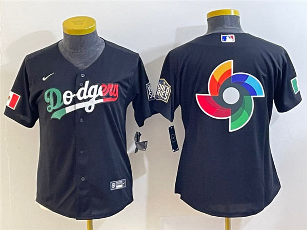 Women's Los Angeles Dodgers Black Team Big Logo Stitched Jersey(Run Small)